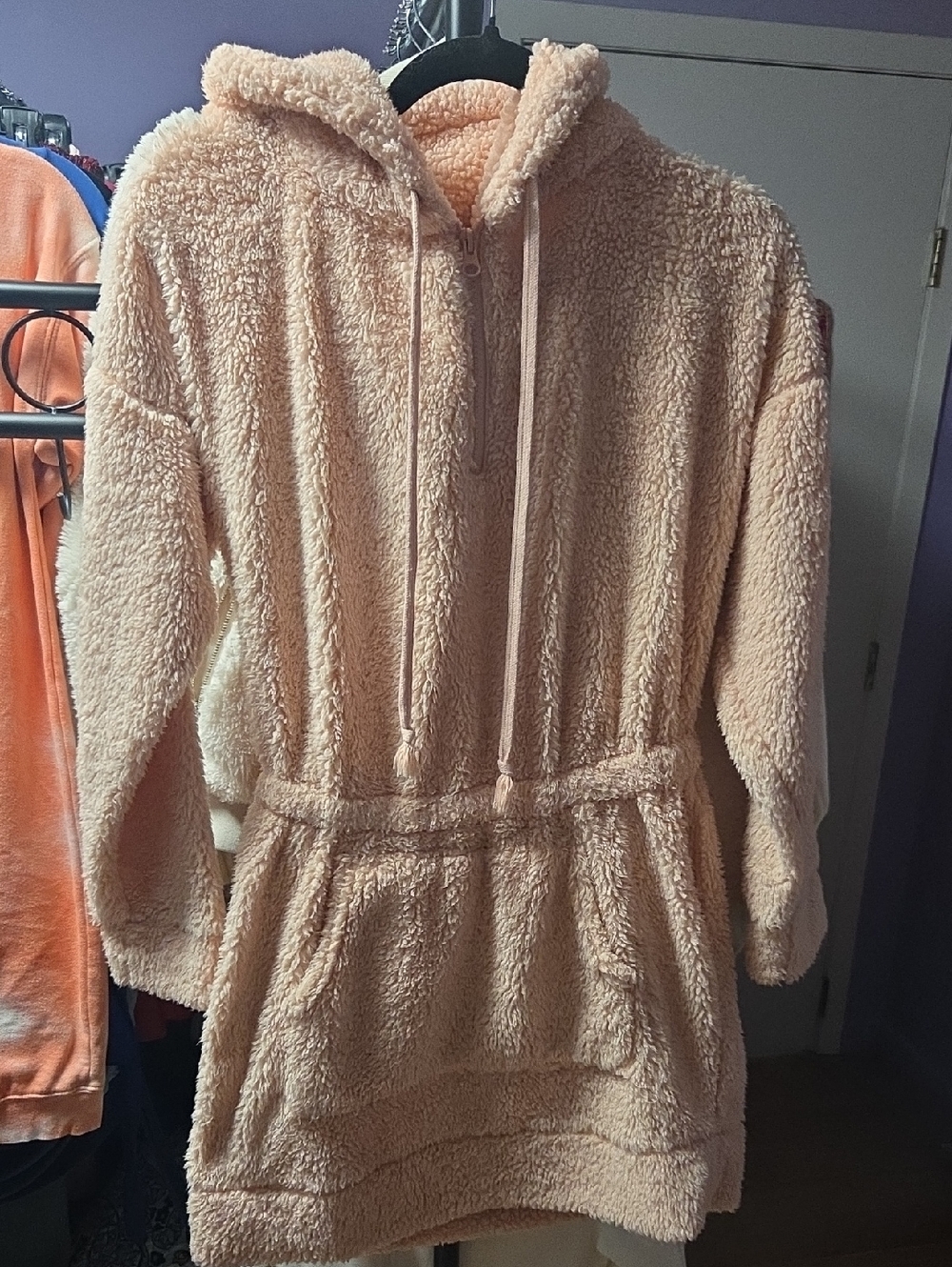 VENUS Plush Hooded Teddy Jacket in Peach